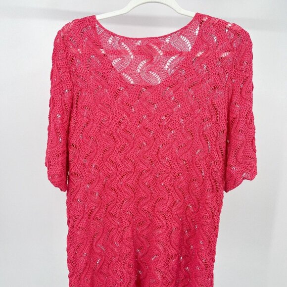 Dressbarn Women's Pink Crochet Knit Short Sleeve Top Coverup Size 2X - Picture 6 of 9
